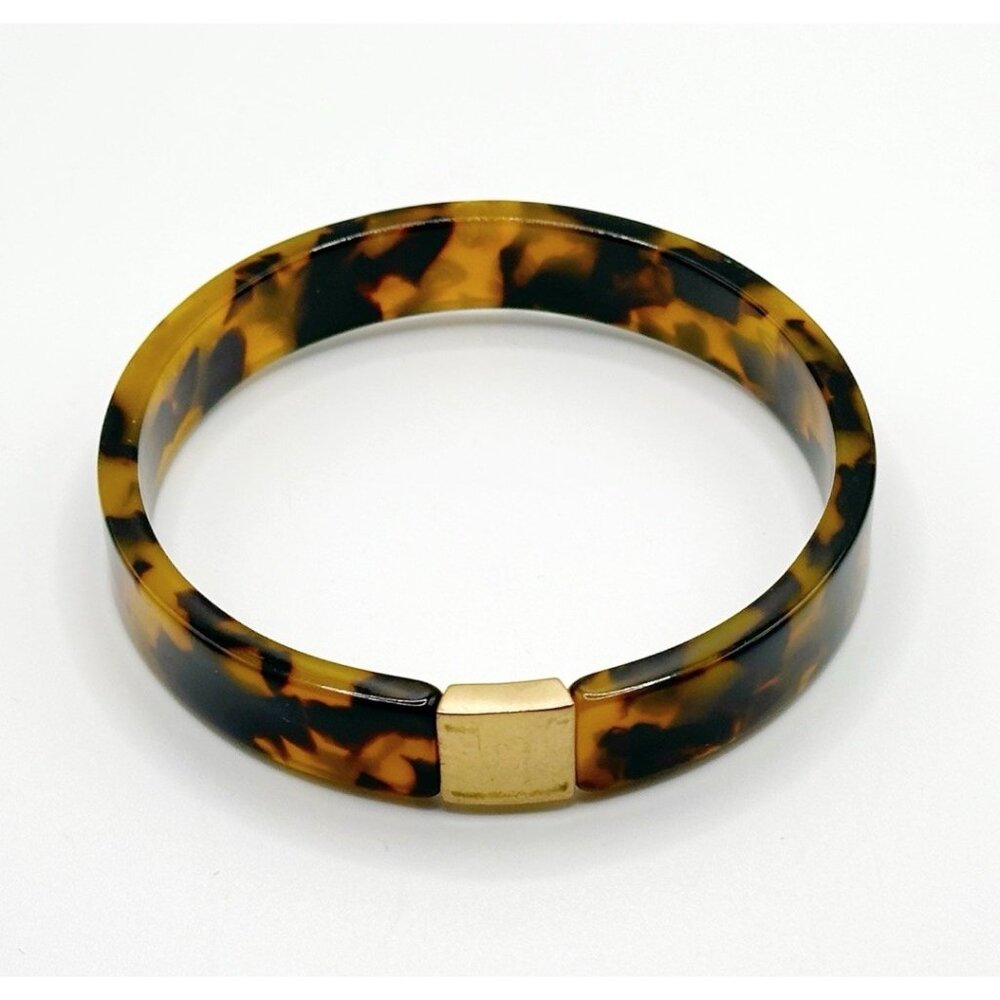 J. CREW FAUX TORTOISE SHELL BANGLE BRACELET WITH AURORA BOREALIS & CLEAR STONES‎ - Picture 3 of 3